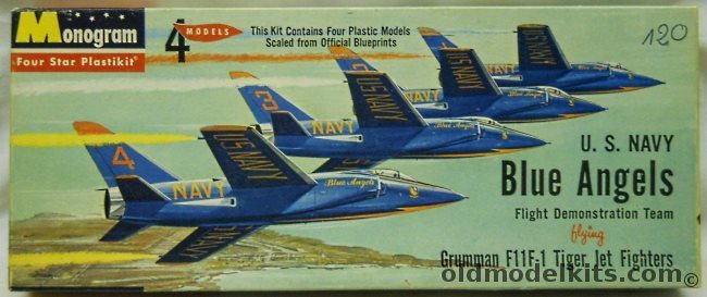 Monogram 1/101 F-11F Tiger Blue Angels - 4 (F11F) Aircraft with Special Stand - Four Star Issue, PA29-98 plastic model kit